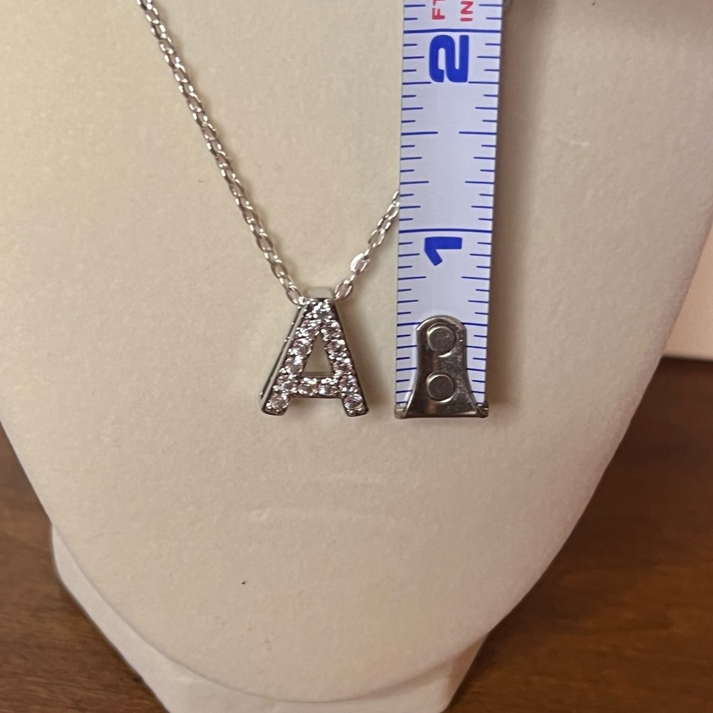 Silver Initial 'A' Rhinestone Pendant Necklace - Picture 4 of 4